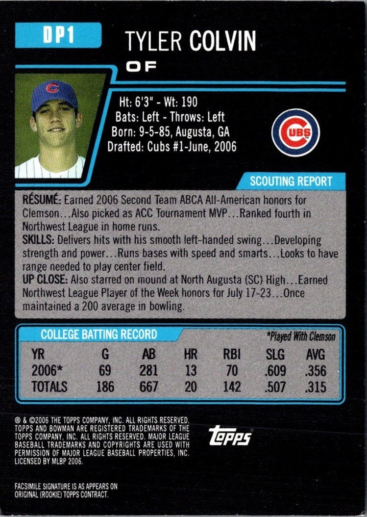 2006 Bowman Draft Picks & Prospects Tyler Colvin