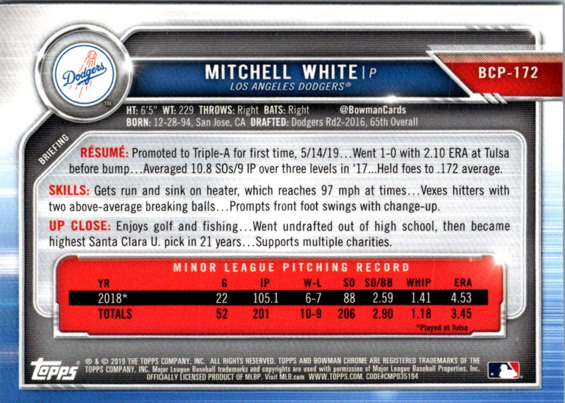 2019 Bowman Chrome Prospects Mitchell White