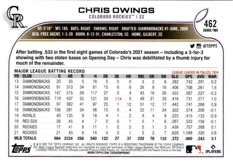 2022 Topps Chris Owings