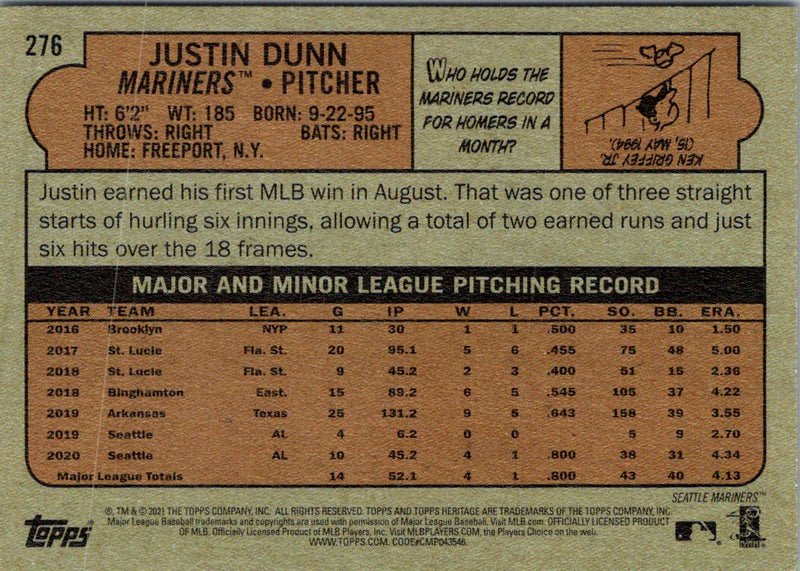 2021 Topps Heritage Justin Dunn