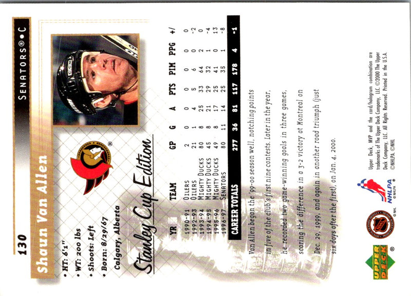 1999 Upper Deck MVP Stanley Cup Shaun Van Allen