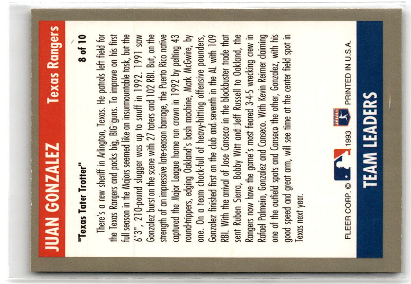 1993 Fleer Team Leaders AL Juan Gonzalez