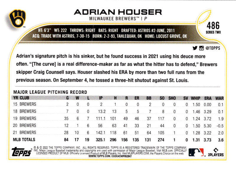 2022 Topps Adrian Houser