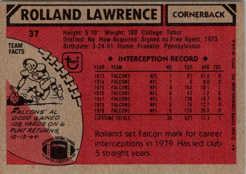 1980 Topps Rolland Lawrence
