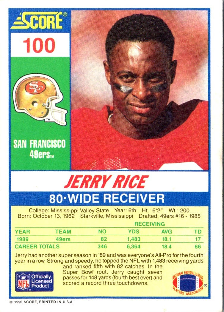 1990 Score 100 Hottest Jerry Rice