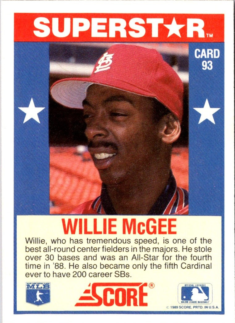 1989 Score Baseball's 100 Hottest Players Willie McGee
