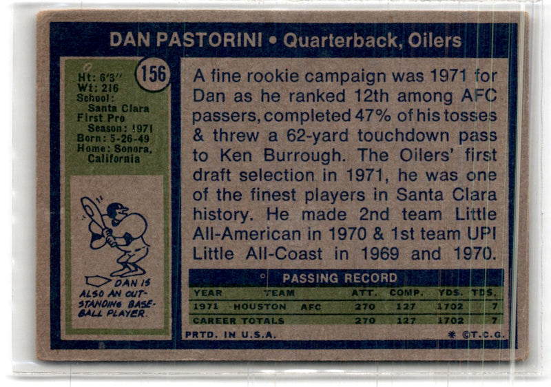 1972 Topps Dan Pastorini