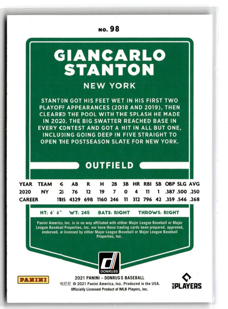 2021 Donruss Holo Blue Giancarlo Stanton
