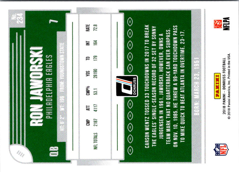 2018 Donruss Ron Jaworski