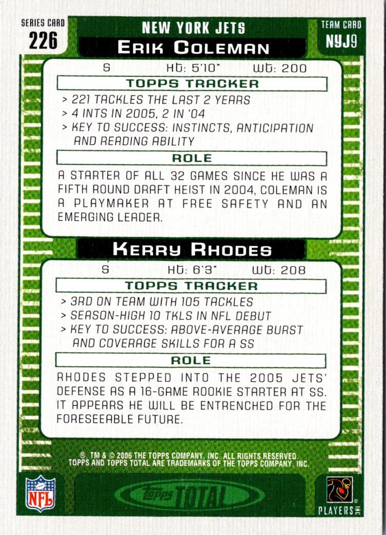 2006 Topps Total Blue Kerry Rhodes/Erik Coleman