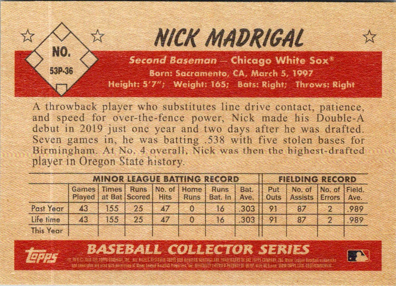 2019 Bowman Heritage Prospects Nick Madrigal