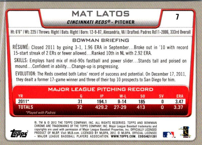 2012 Bowman Chrome Mat Latos