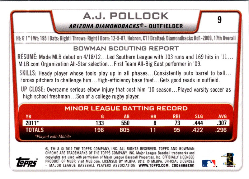 2012 Bowman Draft Picks & Prospects Chrome A.J. Pollock