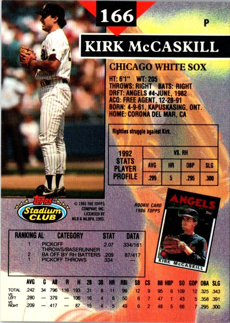 1993 Stadium Club First Day Production Kirk McCaskill
