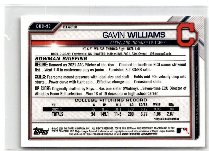 2021 Bowman Draft Chrome Gavin Williams