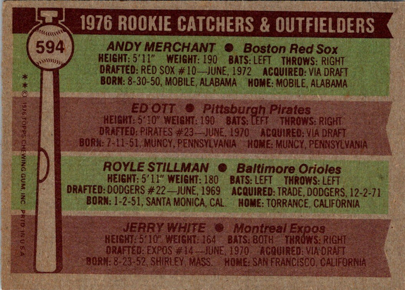 1976 Topps Rookie Catchers & Outfielders - Andy Merchant/Ed Ott/Royle Stillman/Jerry White