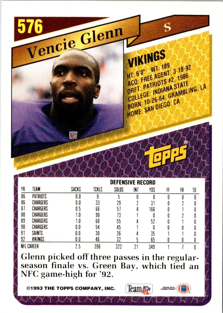 1993 Topps Vencie Glenn