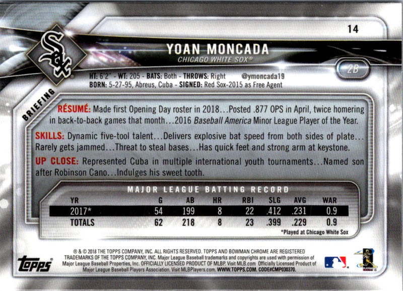 2018 Bowman Chrome Yoan Moncada