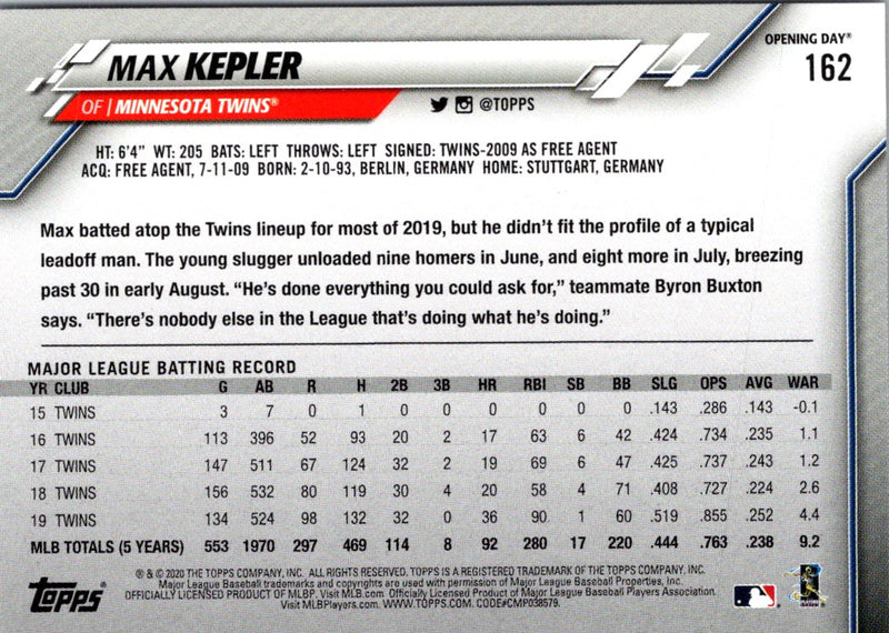 2020 Topps Opening Day Max Kepler