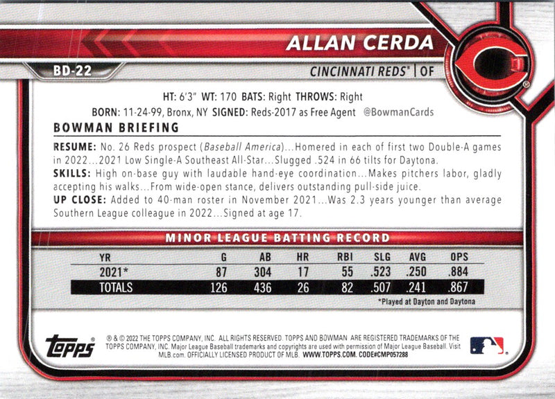 2022 Bowman Draft Baseball Allan Cerda