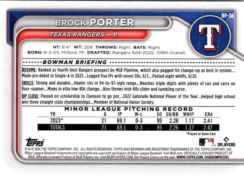 2024 Bowman Prospects Brock Porter