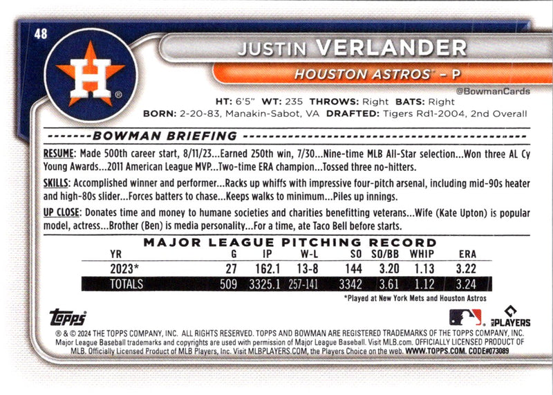 2024 Bowman Justin Verlander