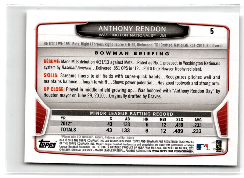 2013 Bowman Draft Picks & Prospects Anthony Rendon