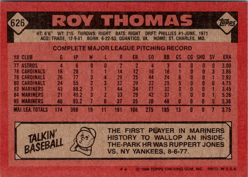 1986 Topps Roy Thomas