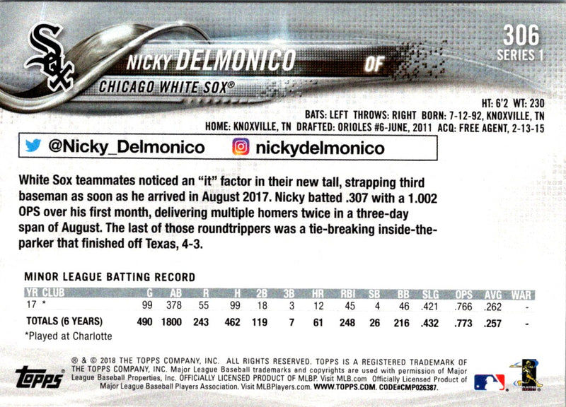 2018 Topps Nicky Delmonico
