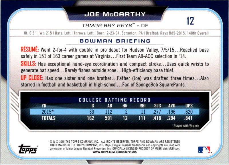 2015 Bowman Draft Picks & Prospects Joe McCarthy