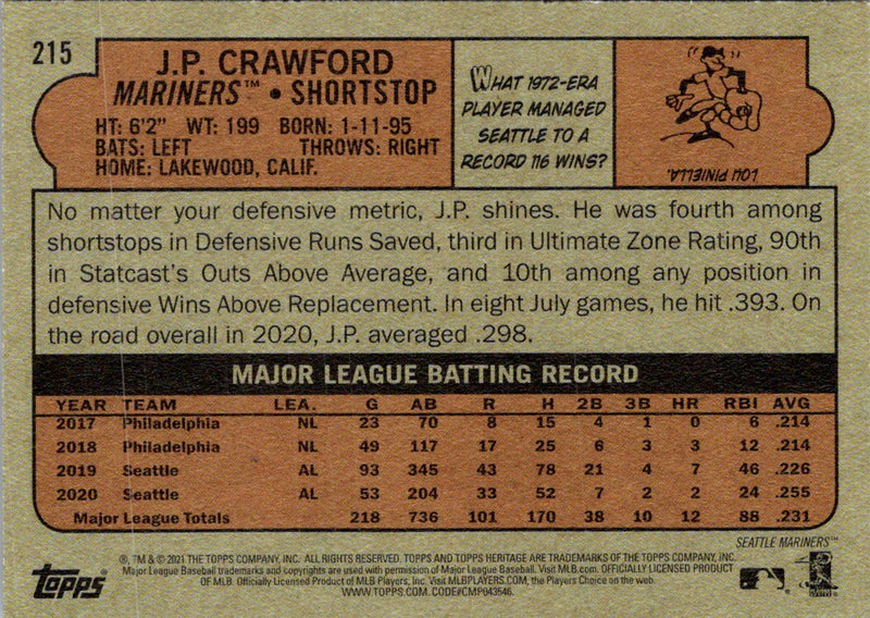 2021 Topps Heritage J.P. Crawford