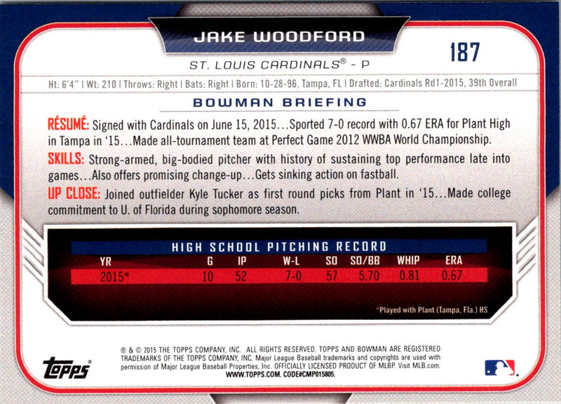 2015 Bowman Draft Picks & Prospects Jake Woodford