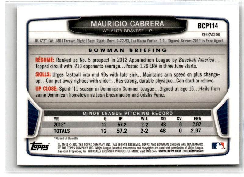 2013 Bowman Chrome Prospects Mauricio Cabrera