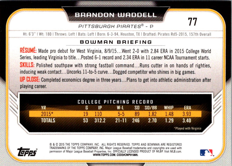 2015 Bowman Draft Picks & Prospects Brandon Waddell