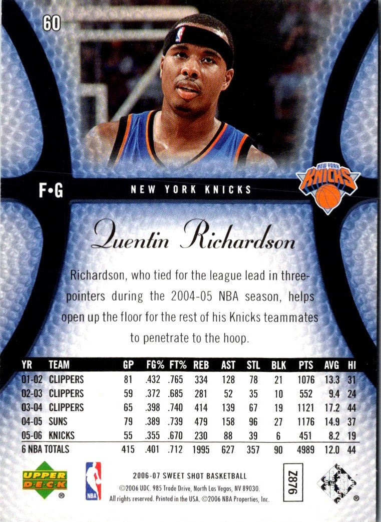 2006 Upper Deck Sweet Shot Quentin Richardson