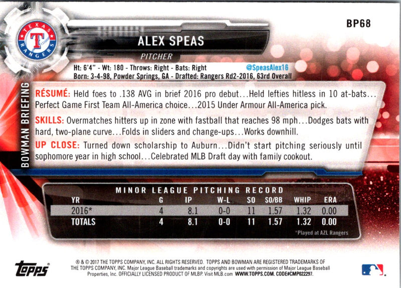 2017 Bowman Prospects Alex Speas