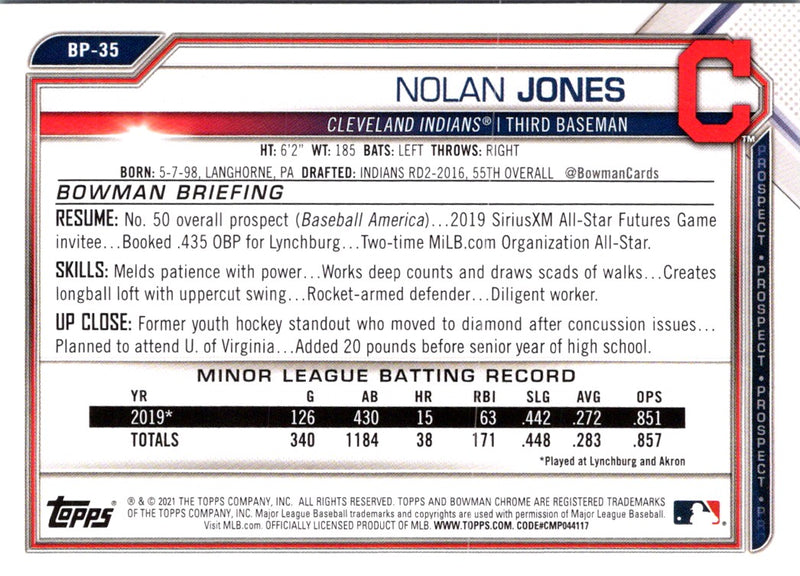 2021 Bowman Prospects Nolan Jones