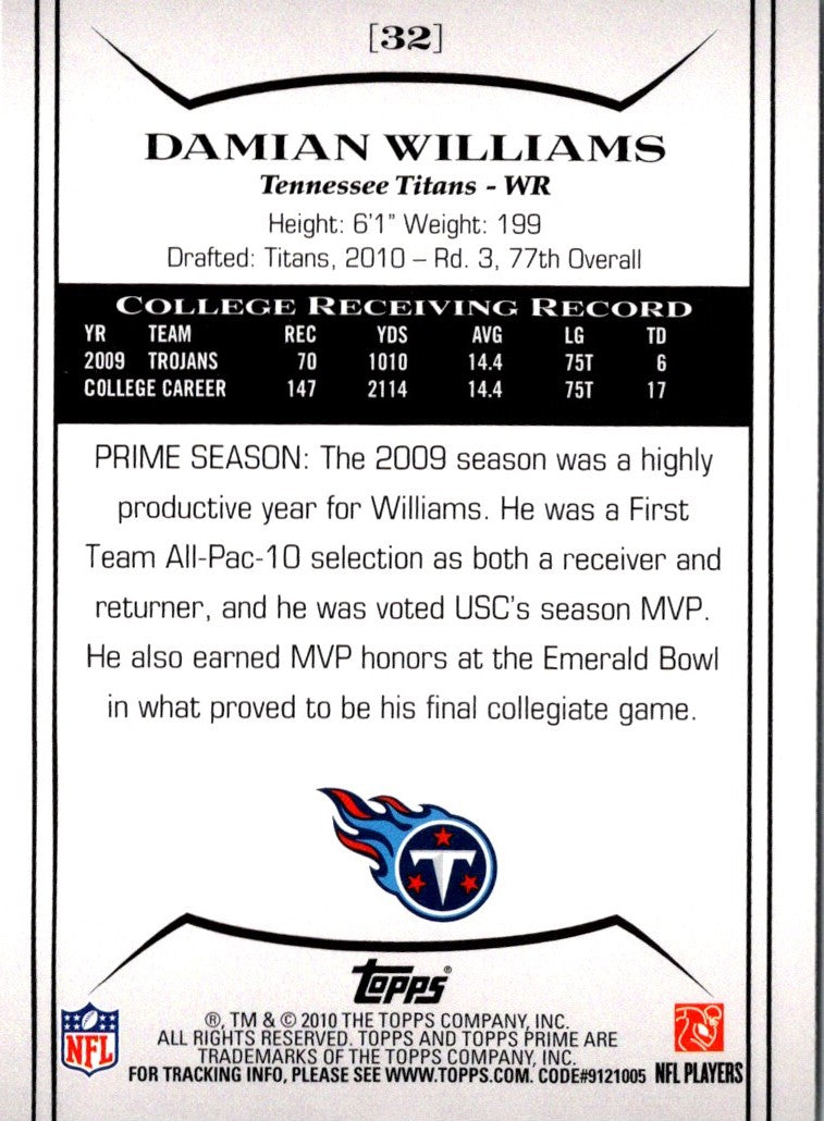 2010 Topps Prime Retail Damian Williams