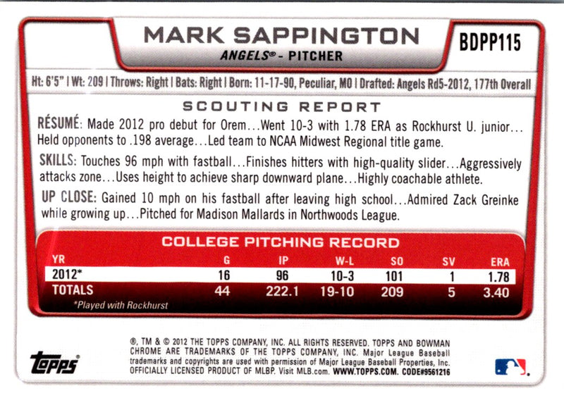 2012 Bowman Draft Picks & Prospects Mark Sappington