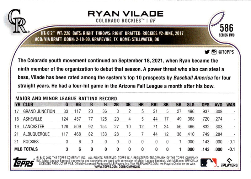 2022 Topps All-Star Game Stamped Ryan Vilade