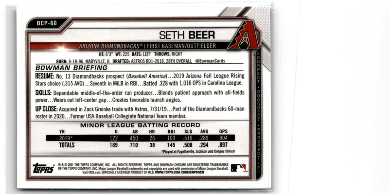 2021 Bowman Draft Chrome Sapphire Seth Beer