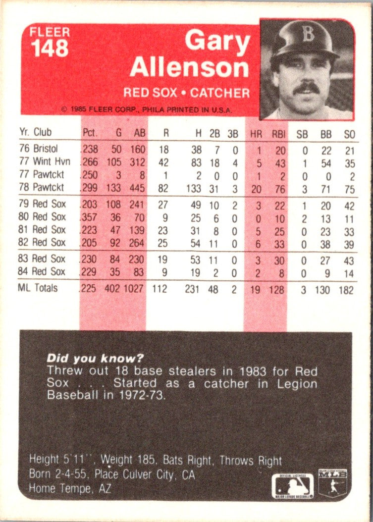 1985 Fleer Gary Allenson