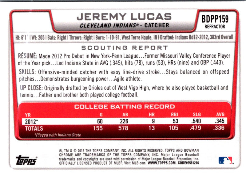 2012 Bowman Draft Picks & Prospects Jeremy Lucas