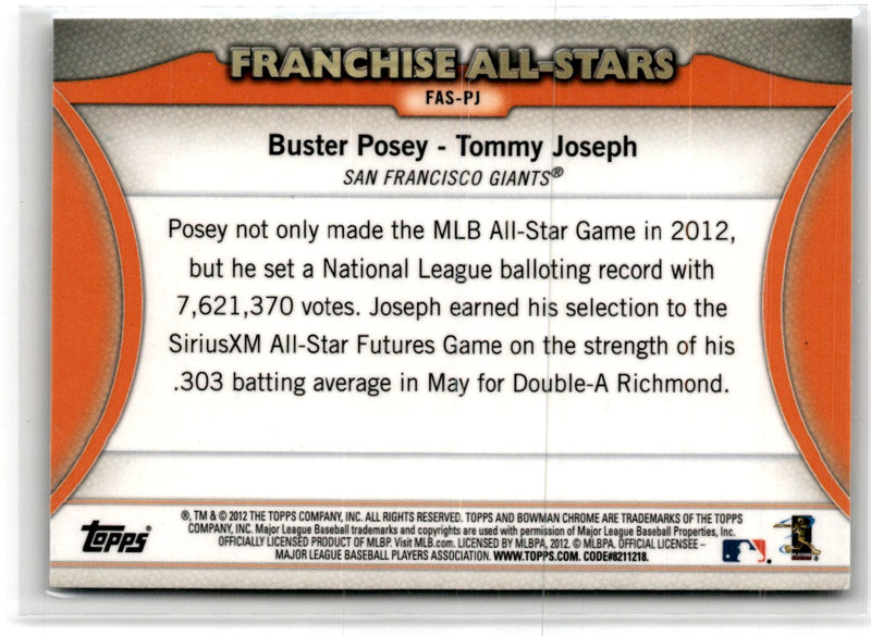 2012 Bowman Chrome Franchise All-Stars Tommy Joseph/Buster Posey