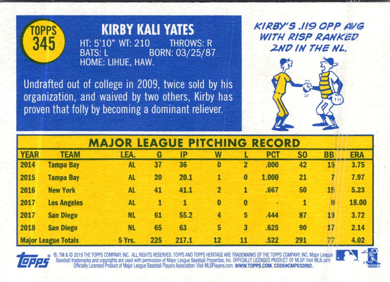 2019 Topps Heritage Kirby Yates