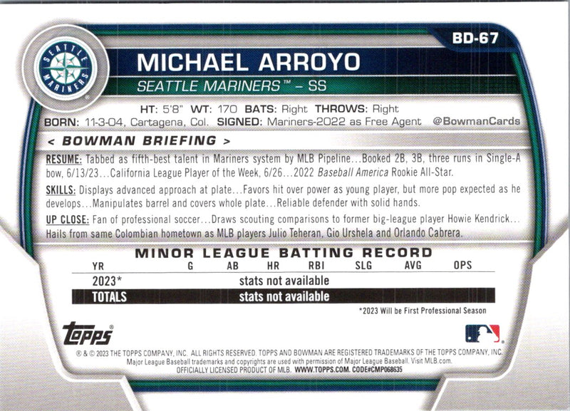 2023 Bowman Draft Michael Arroyo