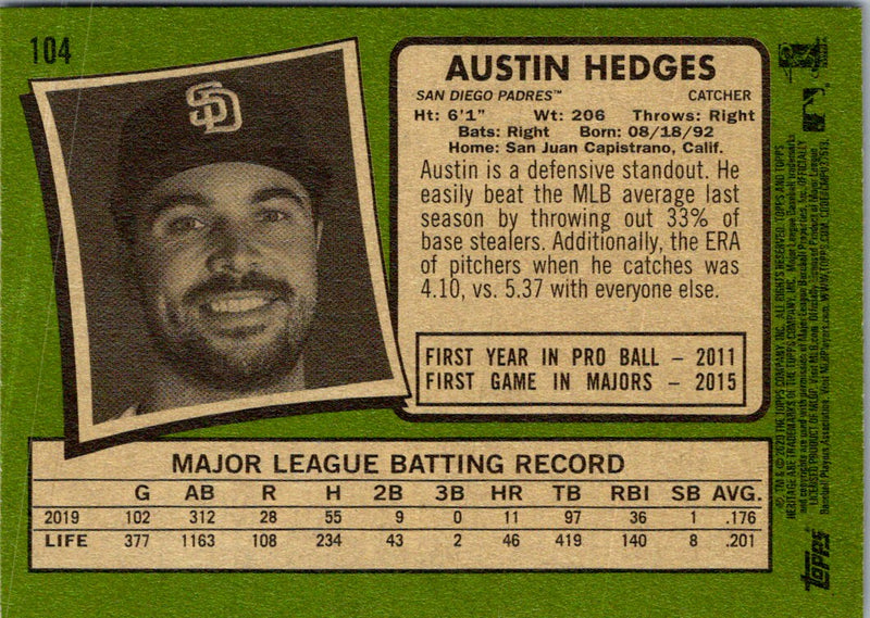 2020 Topps Heritage Austin Hedges