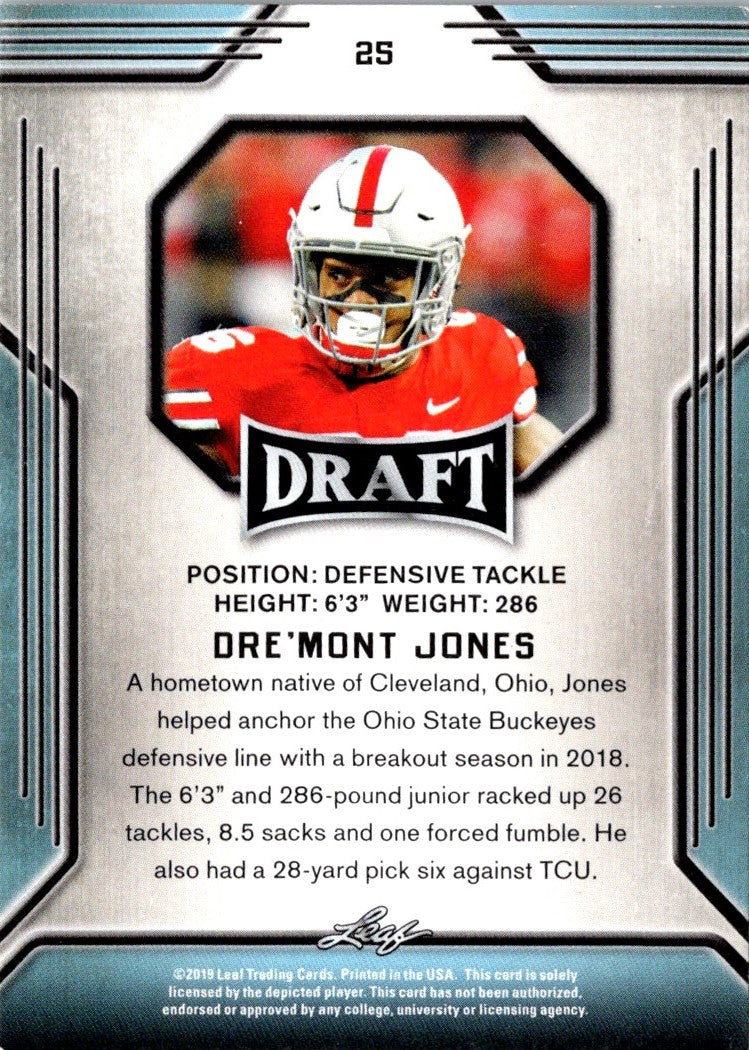 2019 Leaf Draft Gold Dre'Mont Jones