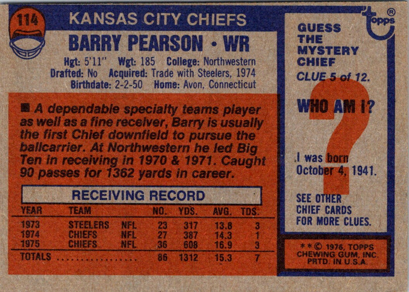 1976 Topps Barry Pearson