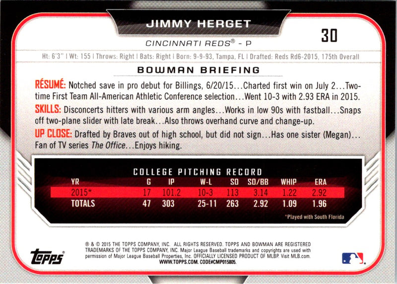 2015 Bowman Draft Picks & Prospects Jimmy Herget